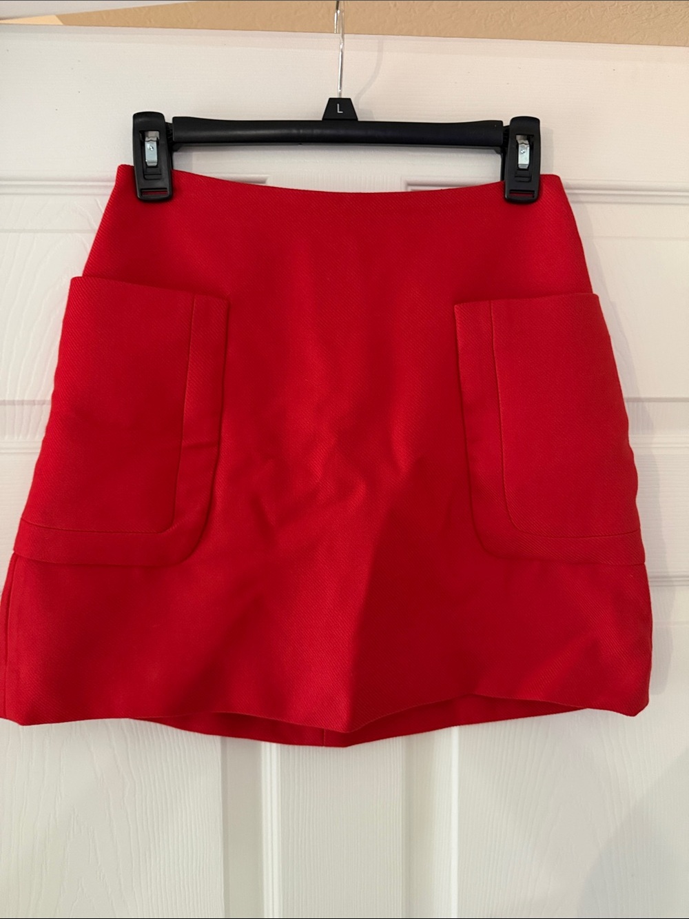 Express Red Mini Skirt with Front Patch Pockets